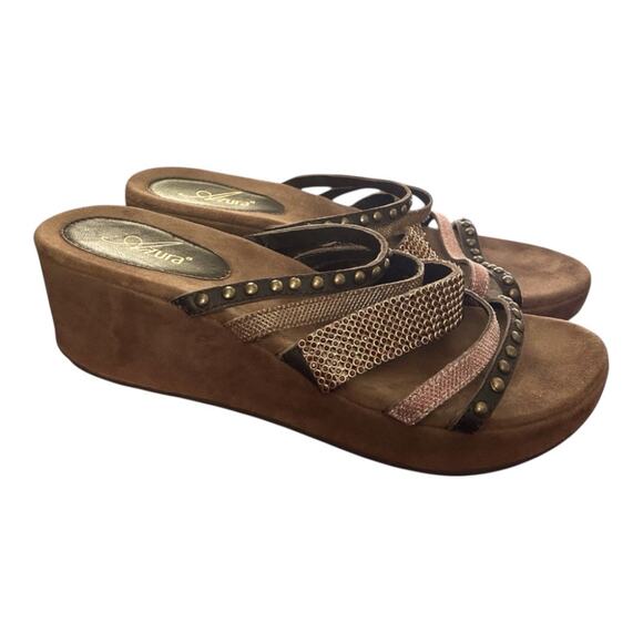 Azura Oletha Slide Sandal Women’s Size 11 Brown Suede Rhinestone Studded - Picture 3 of 7